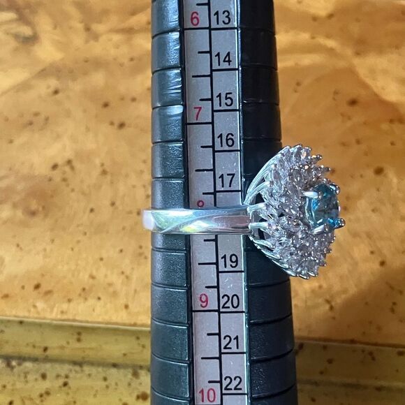 Natural Blue Zircon Sterling Silver Ring Size 8 - Picture 8 of 9